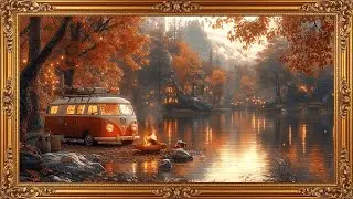 Autumn Art with Retro Van | Golden Frame | Enchanted Landscape for Framed TV | Cozy Vibes | 4K