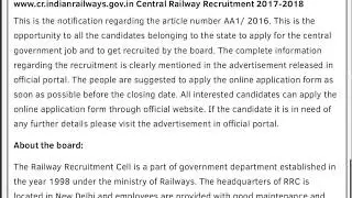 www.cr.indianrailways.gov.in Central Railway Recruitment 2017-2018 RRC Mumbai 2326 Apprentice jobs
