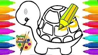 How to Draw Turtle with geometrical shapes | Coloring for Kids Animals