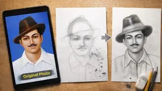 Bhagat Singh Drawing Step by Step | Easy Bhagat Singh Portrait Drawing for Republic Day 🇮🇳