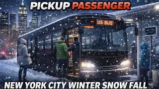 US Passenger Black Bus City Coach 🚍 Pickup Passengers NewYork🗽City ❄️ Winter🌬Snowfall❄