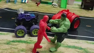 KIDS TOY || HULK HELPS IRON MAN FIX HIS JEEP || MINI TRACTOR 