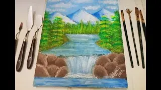 HOW TO PAINT A WATER STREAM LANDSCAPE  WITH ACRYLICS  ON CANVAS|| PRO PAINTS