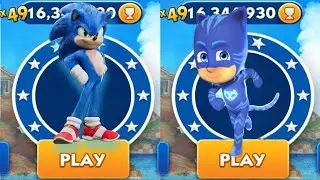 Sonic Dash vs PJ Masks Super City Run _ Movie Sonic vs All Bosses Zazz Eggman