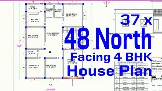 37 x 48 North Facing 4 BHK House Plan with Pooja room, Staircase and parking.