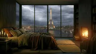 Stormy Paris Bedroom | Rain, Crackling Fire & Distant Thunder for Sleep & Focus