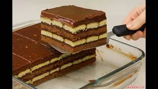 أفخم كيكة باردة بالبسكويت والشوكولا بدون بيض 😋🍫 كيكة باردة بطبقات ناعمة وقوام كريمي ولا أسهل 🍰 #كيكة