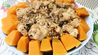 Pork meat on pumpkin ! 2 in 1 in one plate ! easy recipe