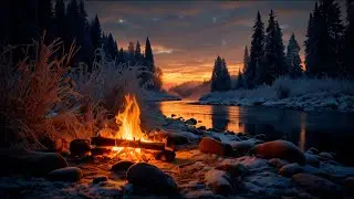 Cozy Evening by Campfire | Relaxing Jazz Piano & Crackling Logs 3 Hrs