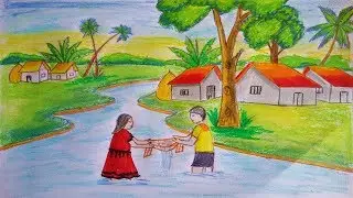 Beautiful Scenery of Fishing | How To Draw Scenery of Fishing Step By Step