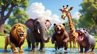 Long Slide Game With Elephant Gorilla Buffalo Hippopotamus Tiger - 3d Animal Game - Funny 3d Animals