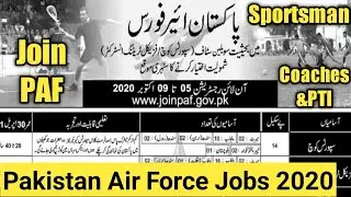 Latest Jobs 2020 In PAF Pakistan Air Force For Sports Coaches and PTI Online Apply and Advertisement