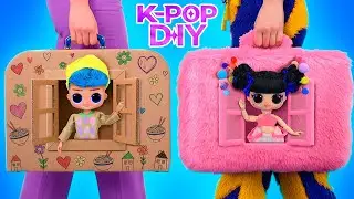 K-Pop Suitcase Dollhouse Makeover! DIY Projects with Cardboard and Fluffy Materials for Dolls