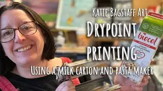 Drypoint printing a chicken, using tetrapak and a pasta maker