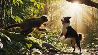 Fight between monkey and dog