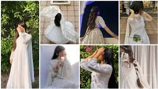 🤍🧿 Hidden face girl in white colour dress 😍🦋 || Cute girl in ethnic white gown 💞🌷 ||