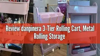 Review danpinera 3-Tier Rolling Cart, Metal Rolling Storage Cart with Lockable Wheels & Hanging Cups