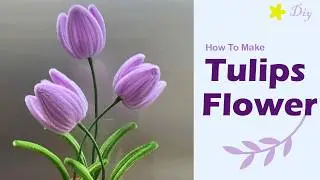 Create a Beautiful TULIP Flower with Pipe Cleaners|ටියුලිප් මලක් හදමු#flower#tulip#trending#diy#easy