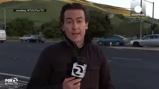 Reporter nearly hit by car live on TV, California