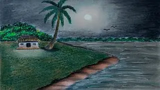 night scenery drawing easy / scenery drawing night / landscape drawing