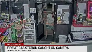 Caught on camera: man accused of setting fire to gas station, burning employee in Detroit