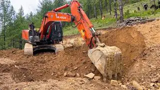 Excavator Cutting Dangerous Steep Hill for Mountain Road Construction | Excavator Working Video