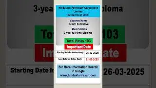 📢 HPCL Junior Executive Recruitment 2025 ⚡ Apply NOW! 🔥