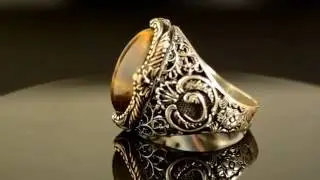 HAND MADE OTTOMAN JEWELRY SILVER TIGER'S EYE STONE MEN RING