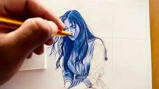 Alone girl realistic drawing | sad girl pen drawing | Timelapse drawing video