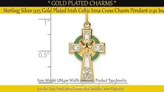 Sterling Silver 925 Gold Plated Irish Celtic Iona Cross Charm Pendant 0.91 Inch