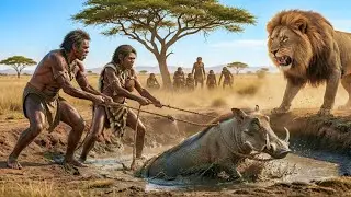 Life 2.7 Million Years Ago: Homo habilis and Pig Ancestors vs Giant Lion | The Deadliest Encounter