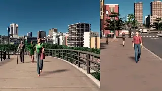 Cities: Skylines - First Person Pedestrian Walk from City Train Station to High Density Area