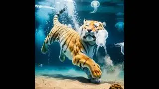 A tiger is underwater playing with jelly fish.  #ai #shorts #aianimals #animals  @aistudioldn