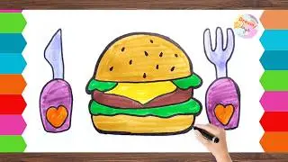 Нарисуй и раскрась бургер 🍔 | Простое пошаговое рисование для детей
