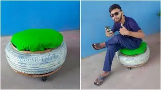 Don't throw old car tire! use this idea to seat for indoor outdoor garden🏠💓☘️🌿