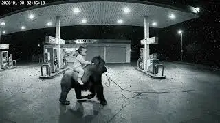 Cute baby unexpectedly appears on a gorilla, early in the morning.