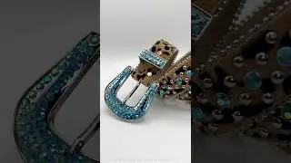 Brown printed strap with blue shiny rhinestone belt