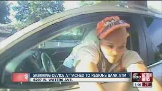 HCSO: Surveillance camera captures man attaching skimming device to bank ATM
