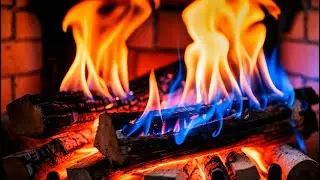 🔥 Stress Relief & Cozy Vibes from a Brick Fireplace with Blue-Orange Dancing Flames