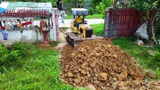 Hopeful! Start a New Landfill Task ! Using Dozer Pushing Stone & Dump Truck Filling Flooded Land