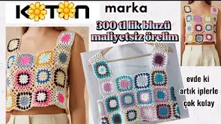 KO🌼ON marka tığ işi örgü bluzu artık iplerle maliyetsiz ördüm ✅️ tığ işi örgü bluz modelleri