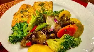How to make Baked Fish &  Baked Veggies 🍅 🌽 🌶  || Healthy Dinner || Less Than 10 Minutes Dinner