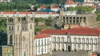 Cathedral of Porto - view from Clerigos Tower in Porto timelapse, Portugal