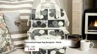 Personalized Diaper Bag Backpack - Patchwork Flower Buttons With Cream Label - Large Capacity and...