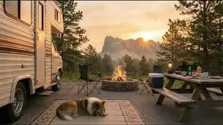 Mount Rushmore Sunrise Ambience | Crackling Campfire, Birds & Relaxing Nature Sounds (with Lassie)