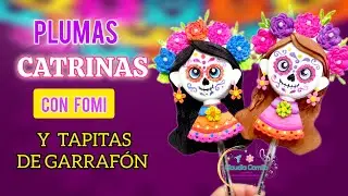 ✨ Pluma Catrina con Tapita de Garrafón 💀💖🏵 | Manualidades con Fomy paso a paso
