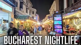 Bucharest Nightlife Tour Unedited City Footage While Walking in 4k