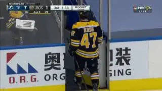Torey Krug Shoots Puck At Linesman