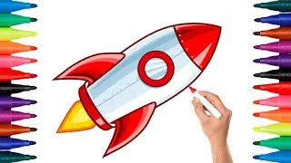 🚀Rocket 🖌️Drawing & 🎨Colouring for kids🚀 Step by Step easy learn method| @KIDSBUDS_