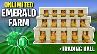 Unlimited EMERALD FARM + Trading Hall - Minecraft Bedrock 1.21